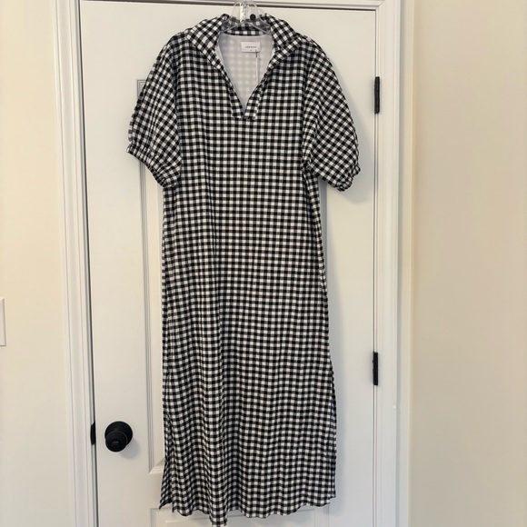 NWT Adrienne Black & White Gingham Midi Dress with Side Slits - Picture 2 of 9